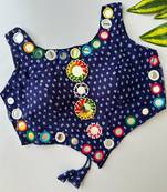 Navy blue navratri bandhani mirror work blouse