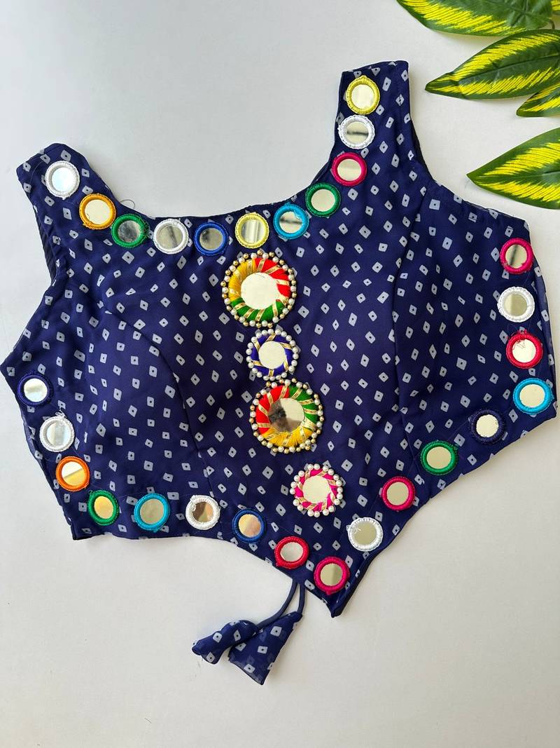 Navy blue navratri bandhani mirror work blouse