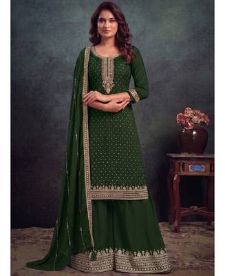 festival wear green palaazo suit set for women silk blend  1