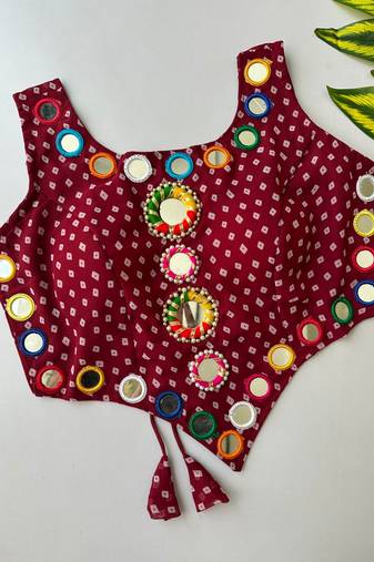 Wine navratri bandhani mirror work blouse