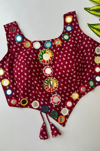 Wine navratri bandhani mirror work blouse