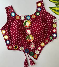 Wine navratri bandhani mirror work blouse