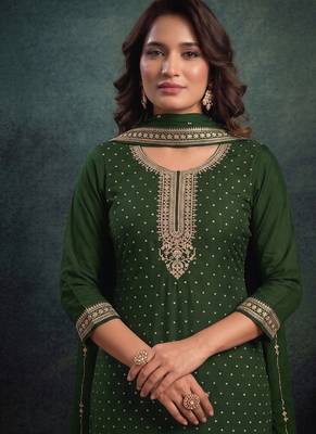 festival wear green palaazo suit set for women silk blend  2