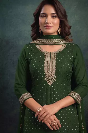 festival wear green palaazo suit set for women silk blend 