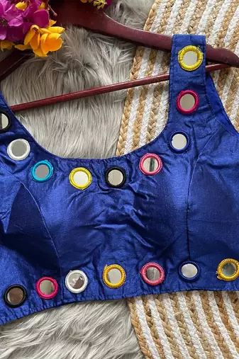 Blue bollywood style navratri mirror work blouse