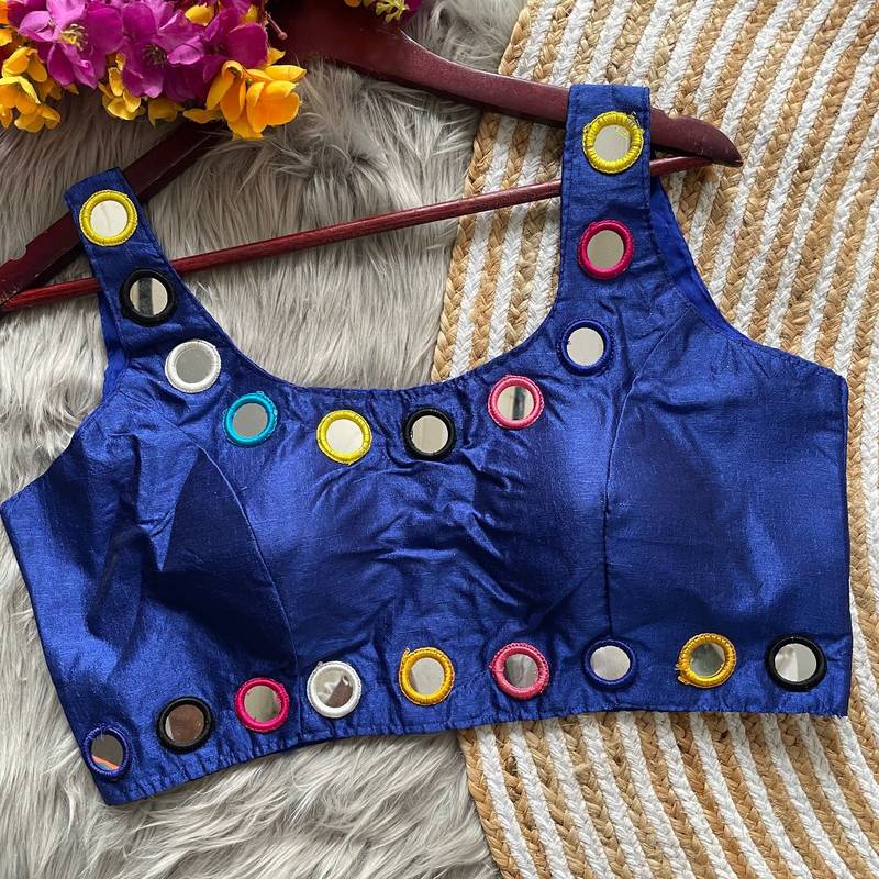 Blue bollywood style navratri mirror work blouse