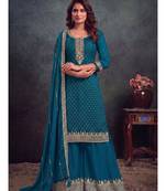 festival wear aqua blue palaazo suit set for women silk blend 