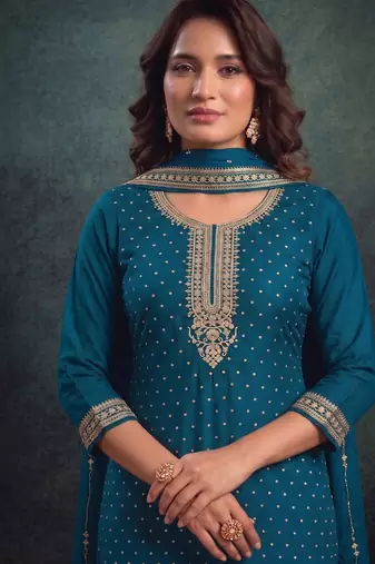 festival wear aqua blue palaazo suit set for women silk blend 