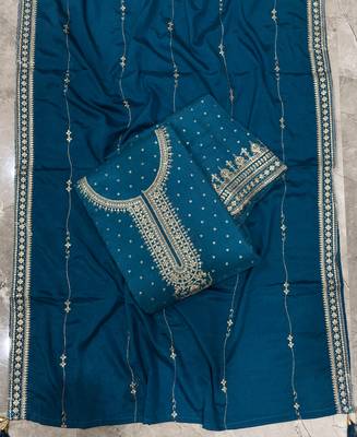festival wear aqua blue palaazo suit set for women silk blend  3