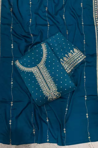 festival wear aqua blue palaazo suit set for women silk blend 