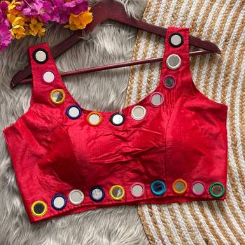 Red bollywood style navratri mirror work blouse 1