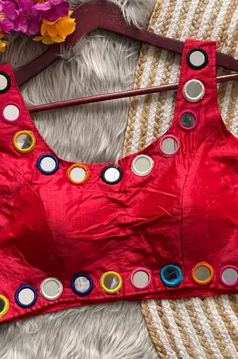 Red bollywood style navratri mirror work blouse