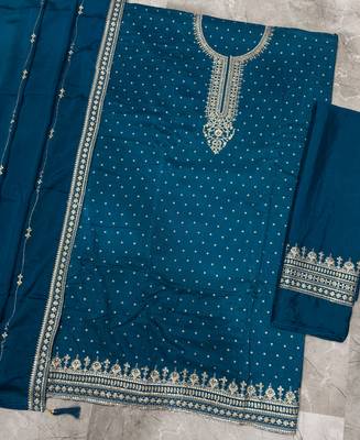 festival wear aqua blue palaazo suit set for women silk blend  4