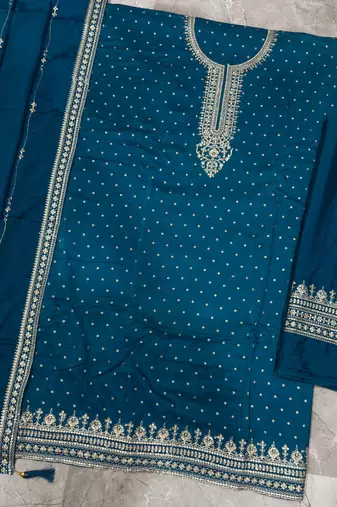 festival wear aqua blue palaazo suit set for women silk blend 