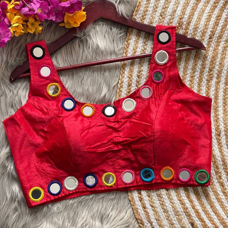 Red bollywood style navratri mirror work blouse