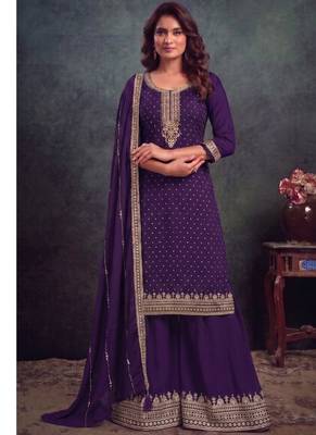 festival wear purple palaazo suit set for women silk blend  1