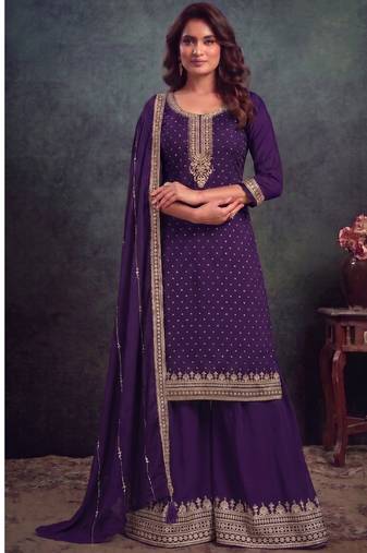 festival wear purple palaazo suit set for women silk blend 