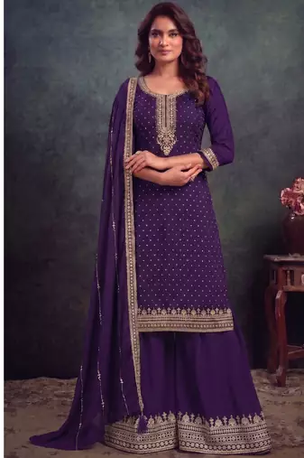 festival wear purple palaazo suit set for women silk blend 