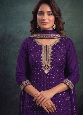 festival wear purple palaazo suit set for women silk blend  2