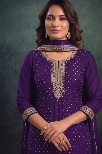 festival wear purple palaazo suit set for women silk blend 