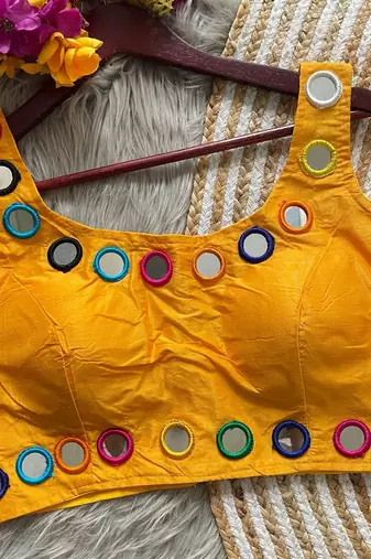 Yellow bollywood style navratri mirror work blouse