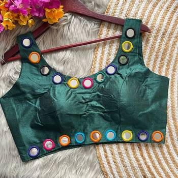 Green bollywood style navratri mirror work blouse 1