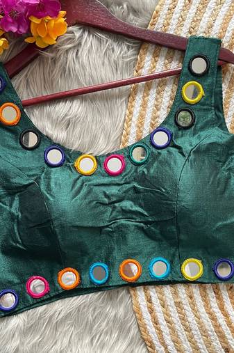Green bollywood style navratri mirror work blouse