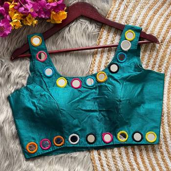 Blue bollywood style navratri mirror work blouse 1