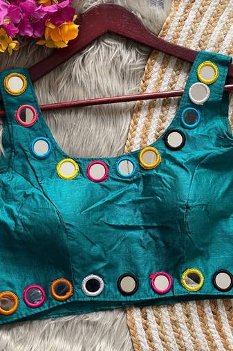 Blue bollywood style navratri mirror work blouse