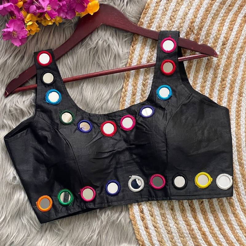 Black bollywood style navratri mirror work blouse