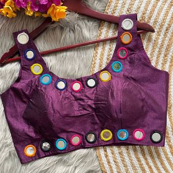 Purple bollywood style navratri mirror work blouse 1