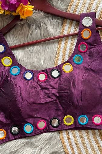 Purple bollywood style navratri mirror work blouse
