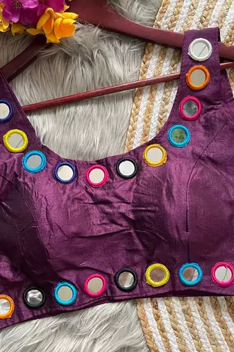 Purple bollywood style navratri mirror work blouse