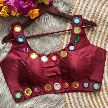 Maroon bollywood style navratri mirror work blouse 1