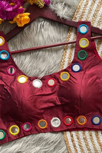 Maroon bollywood style navratri mirror work blouse