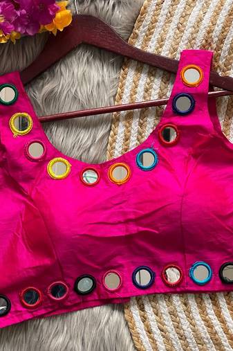 Rani pink bollywood style navratri mirror work blouse