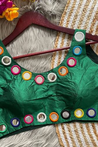 Green bollywood style navratri mirror work blouse