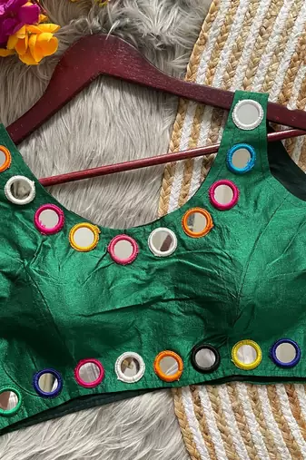 Green bollywood style navratri mirror work blouse