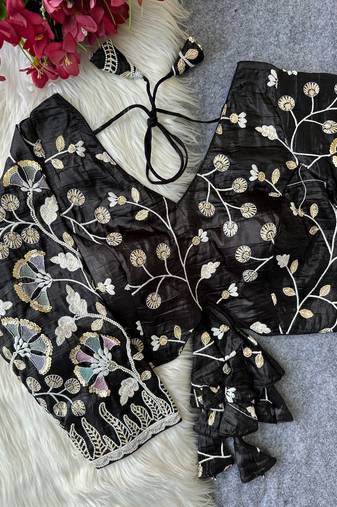 Black navratri embroidered space silk blend blouse