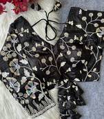 Black navratri embroidered space silk blend designer blouse