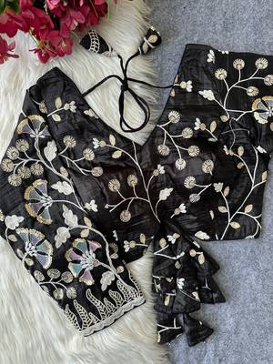 Black navratri embroidered space silk blend designer blouse 2
