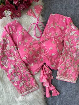 Pink navratri embroidered space silk blend designer blouse 2