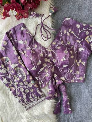 Lavender navratri embroidered space silk blend designer blouse 1