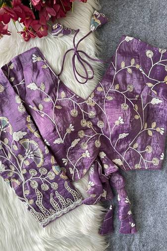 Lavender navratri embroidered space silk blend designer blouse
