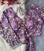 Lavender navratri embroidered space silk blend designer blouse