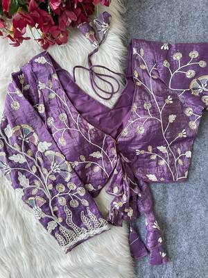 Lavender navratri embroidered space silk blend designer blouse 2