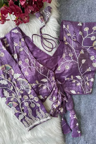 Lavender navratri embroidered space silk blend designer blouse