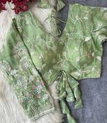 Green navratri embroidered space silk blend designer blouse