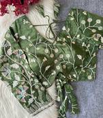 Green navratri embroidered space silk blend designer blouse