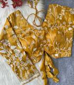 Gold navratri embroidered space silk blend designer blouse